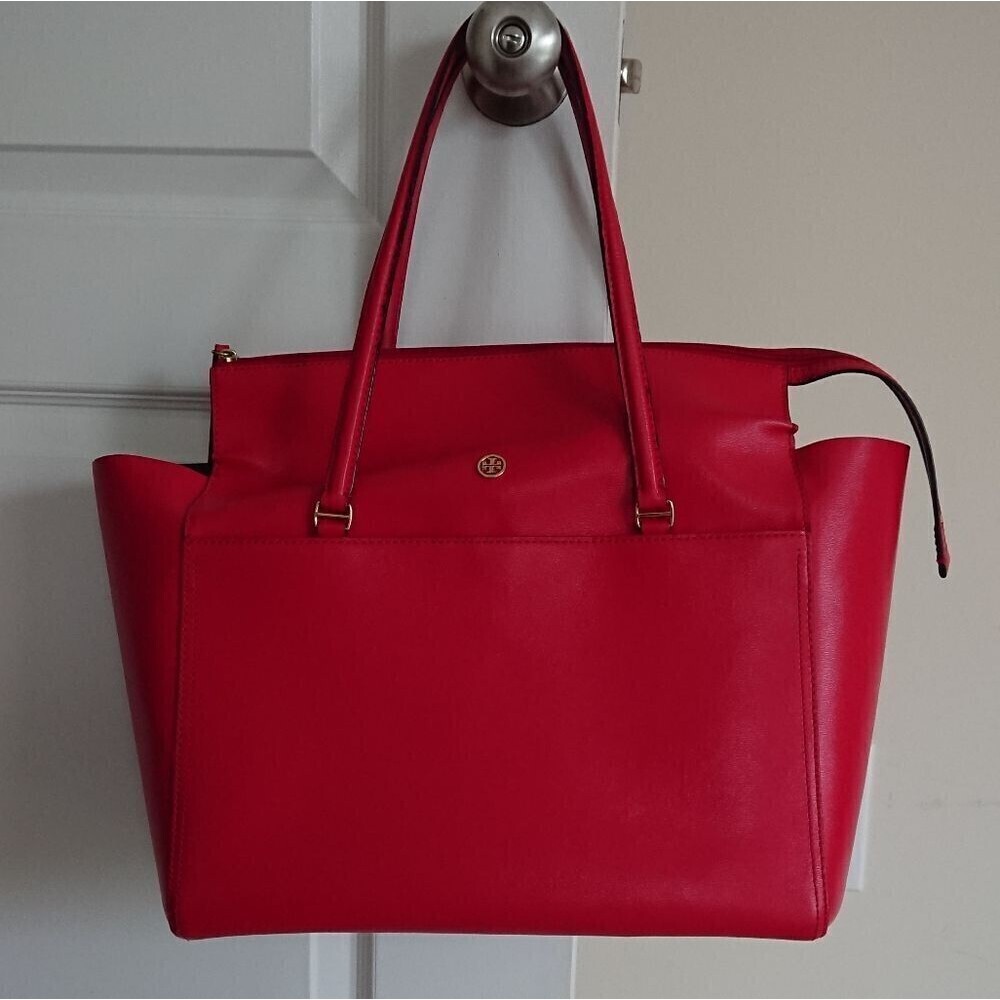 Tory Burch Parker Tote Top Zip Handbag Satchel Red Ginger